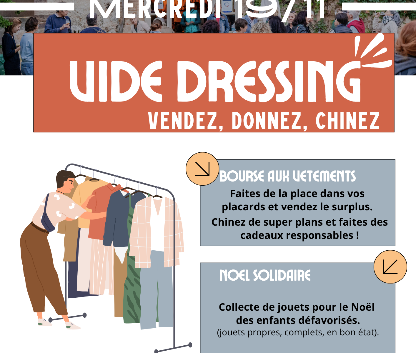 🧡 Charity Clothes Swap at Château de Luc: Declutter and Share the Joy! Autumn has arrived — the perfect time to declutter your wardrobe while helping a good cause! The charity clothes swap at Château de Luc invites you to give a second life to your clothes, toys, and accessories in a relaxed and welcoming setting. 👗 Sell, swap, or donate your items Book your free stand and bring along clothes, toys, or accessories you no longer use. The charity clothes swap is a wonderful opportunity to meet others, refresh your style, and promote sustainable fashion. Together, let’s reduce waste and encourage circular living. 🎁 Toy drive for Christmas At the same time, we are organizing a toy collection for disadvantaged children. All toys should be clean and in good condition. Your contribution will bring smiles and a touch of magic to families in need during the holiday season. 🍷 Wine tasting at the Château Extend your visit with a wine tasting featuring the Château’s organic wines. Enjoy a moment of sharing and discovery in the courtyard of Château de Luc, outdoors, surrounded by a warm, festive atmosphere. 📍 Location: Courtyard of Château de Luc 📅 Date: Wednesday, November 19 👉 Free registration for a stand (limited availability): ✉️ oenotourisme@famille-fabre.com 📱 +33 (0)6 31 01 73 09 🚗 Parking: 5 avenue Jean Moulin, 11200 Luc sur Orbieu charity clothes swap at Château de Luc courtyard